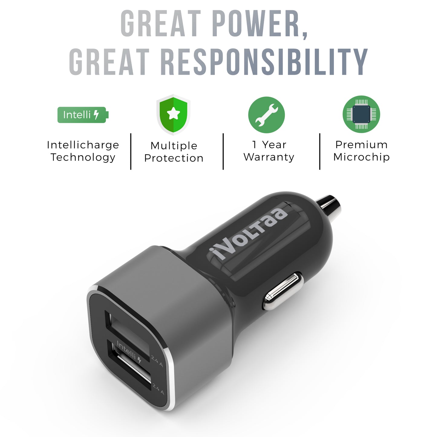 iVoltaa 4.8 A - 24W Dual Port Metal Car Charger (Black)