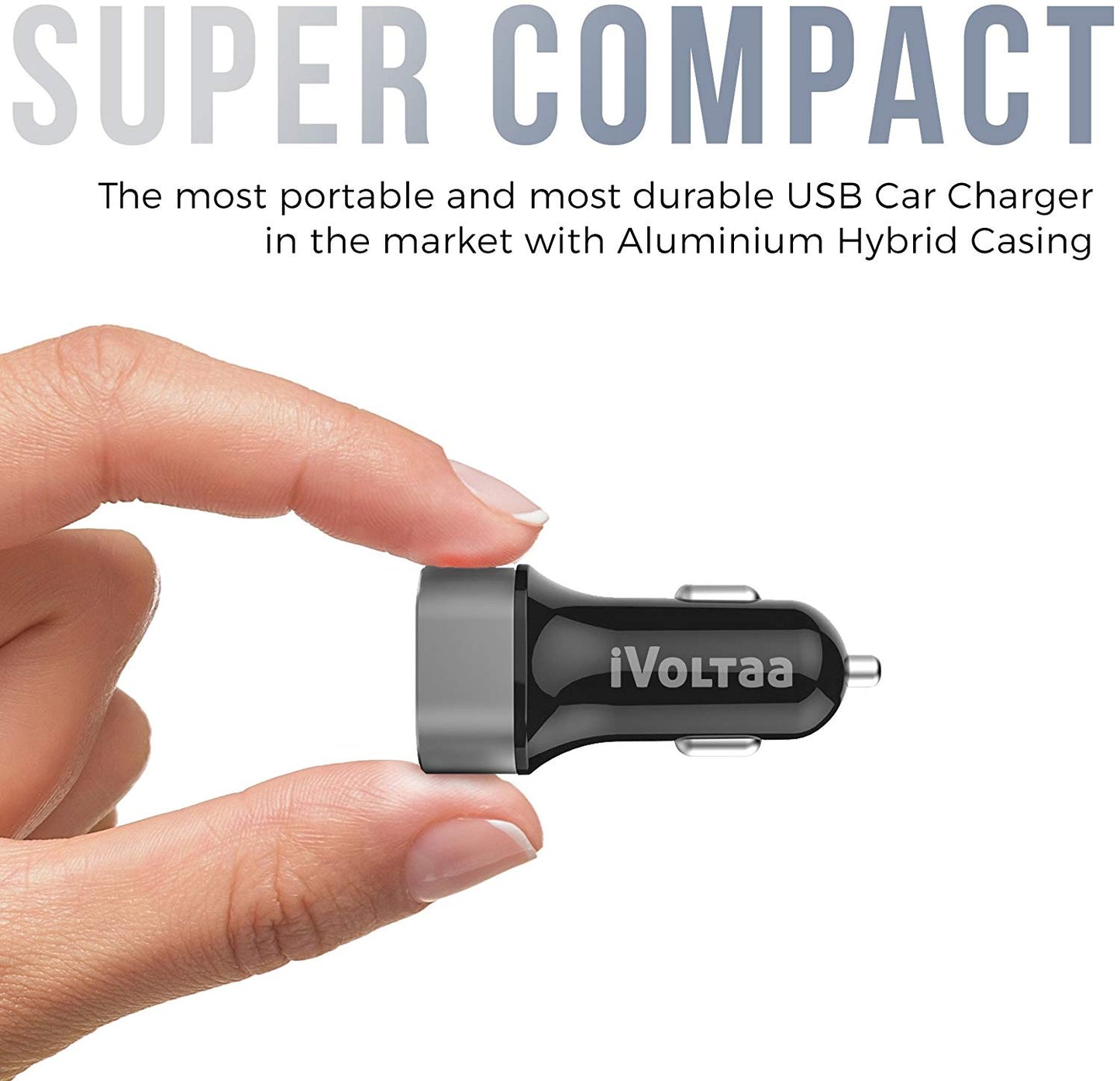 iVoltaa 4.8 A - 24W Dual Port Metal Car Charger (Black)