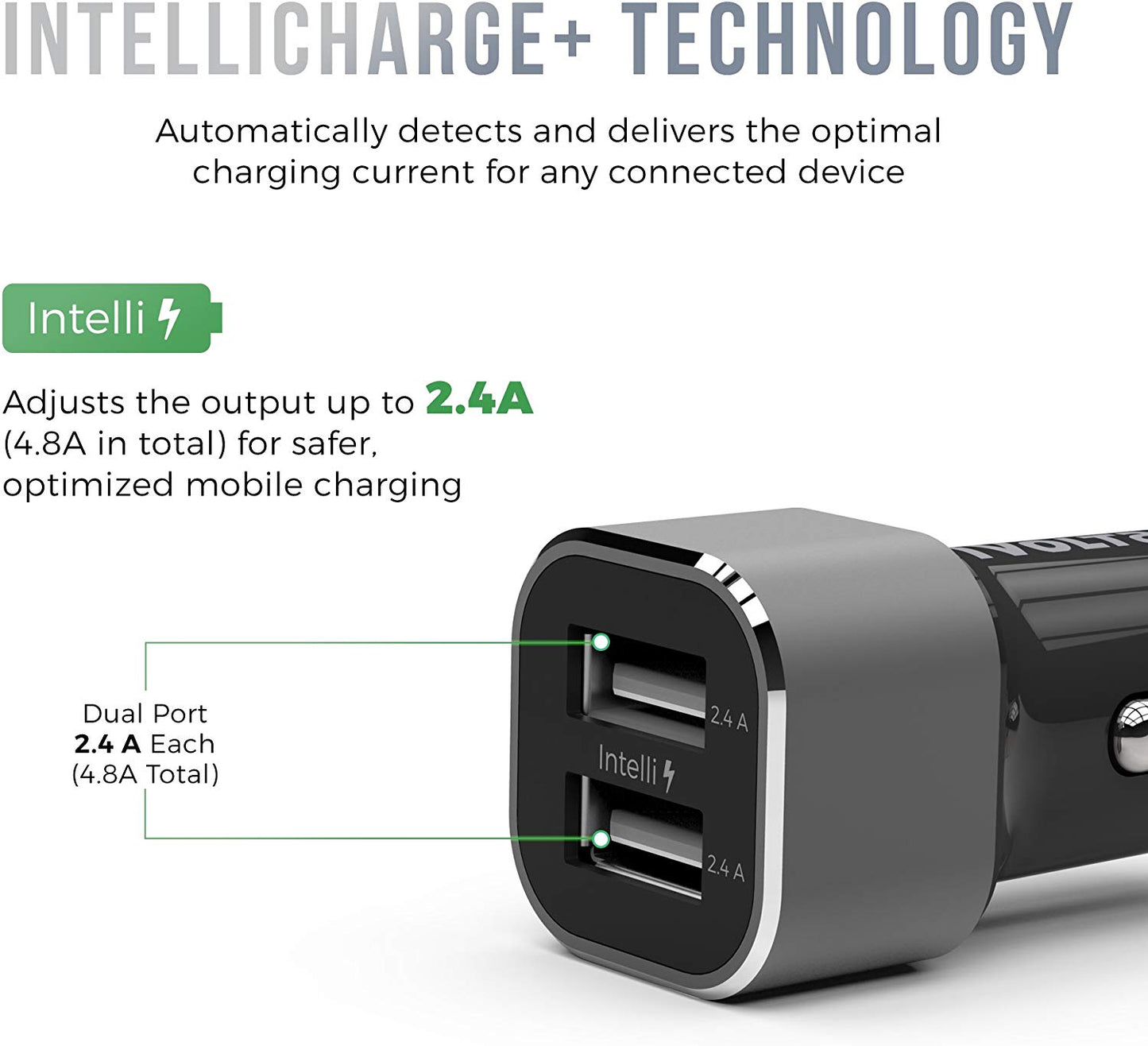 iVoltaa 4.8 A - 24W Dual Port Metal Car Charger (Black)