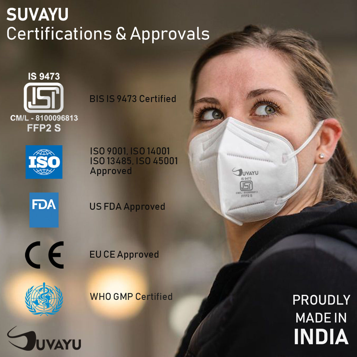 Suvayu N-95 ISI Certified A.I.I.M.S Approved 5-Layer FFP2 Mask - PINK