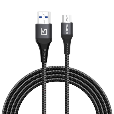 iVoltaa Braided & Metal 4A Sync & Fast Charge Micro USB Cable (1 M / 3.3 Ft. Long - Black)